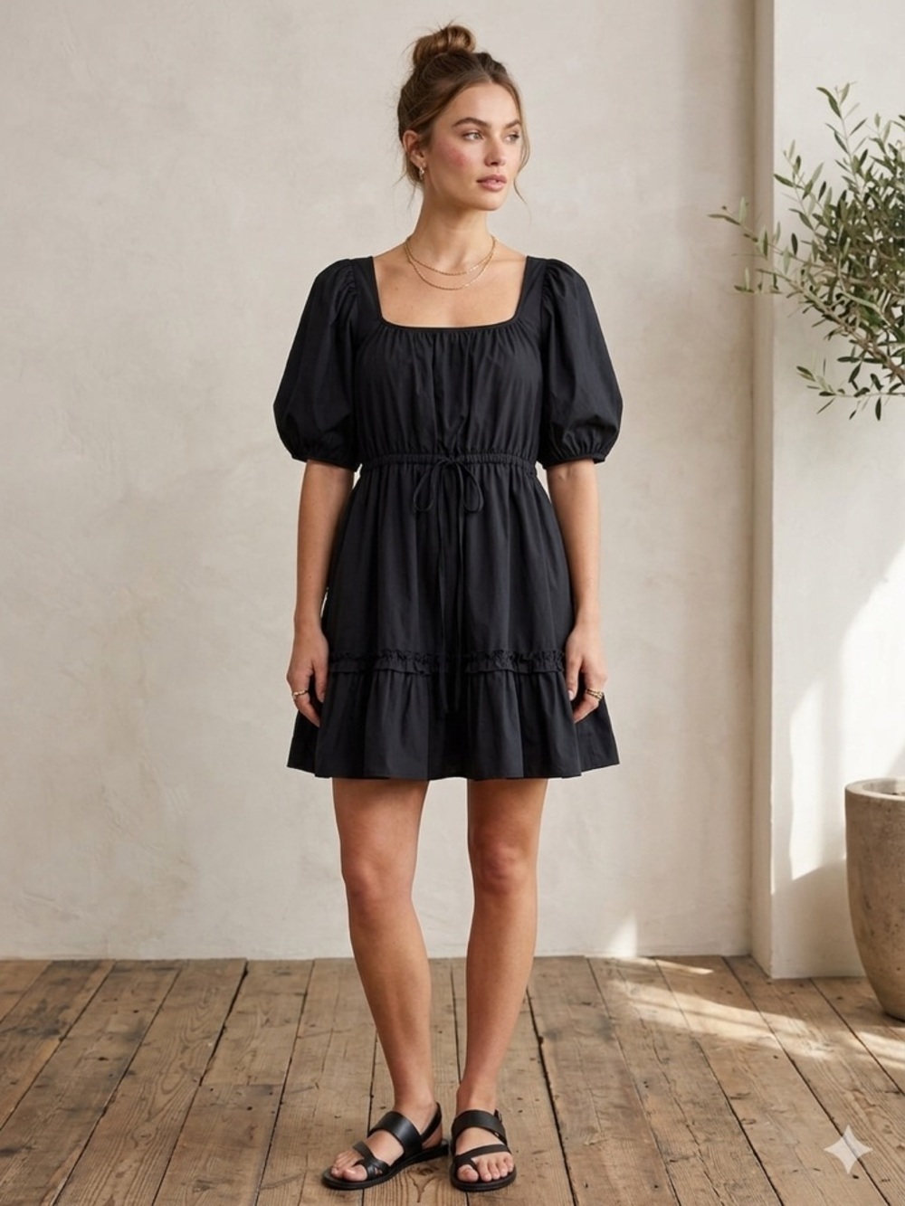 NWT Kernel Cosmos Cotton Tiered Mini Dress Boutique Square Neck , Large